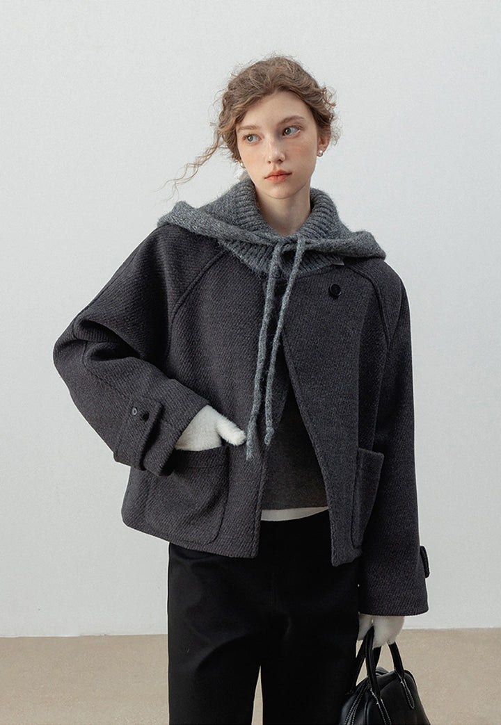 Women's Wool-Blend Jacket with Knit Hood