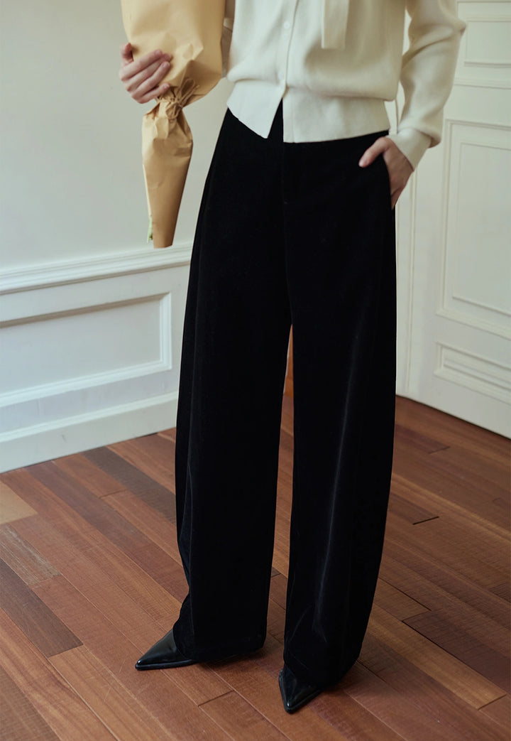 High-Waisted Velvet Wide-Leg Pants