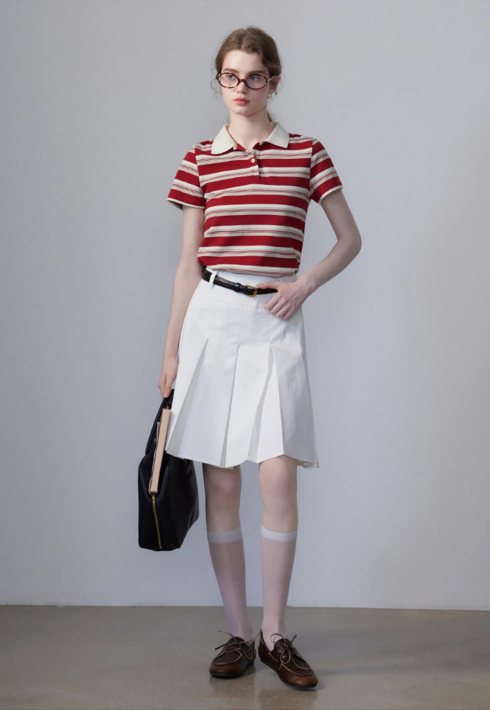 Women's Striped Polo Shirt with Contrast Collar