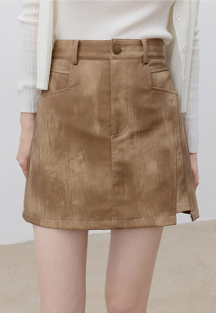 Women's High-Waisted A-Line Leather Skirt