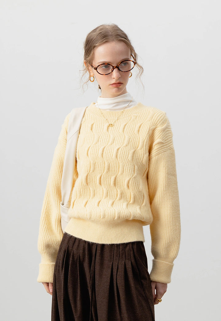 Women's Cable Knit Sweater with Drop Shoulders