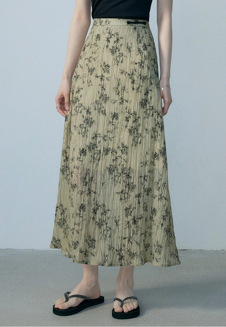 Women's Beige Maxi Skirt with Black Bamboo Print