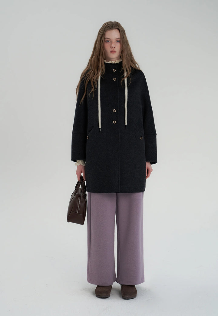 Hooded Mid-Length Wool Coat