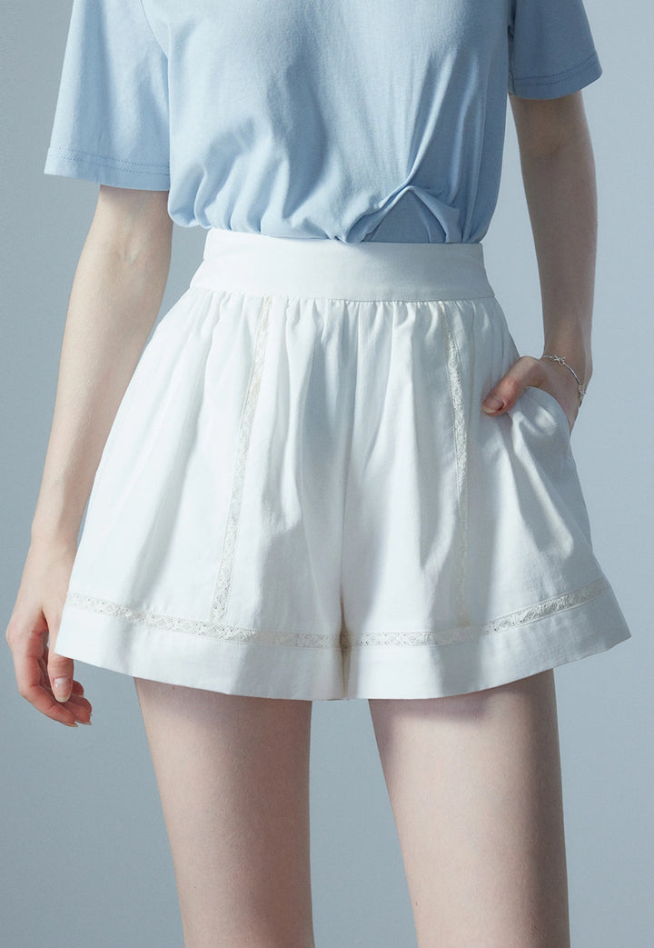 Women's Pleated Lace-Detail Shorts