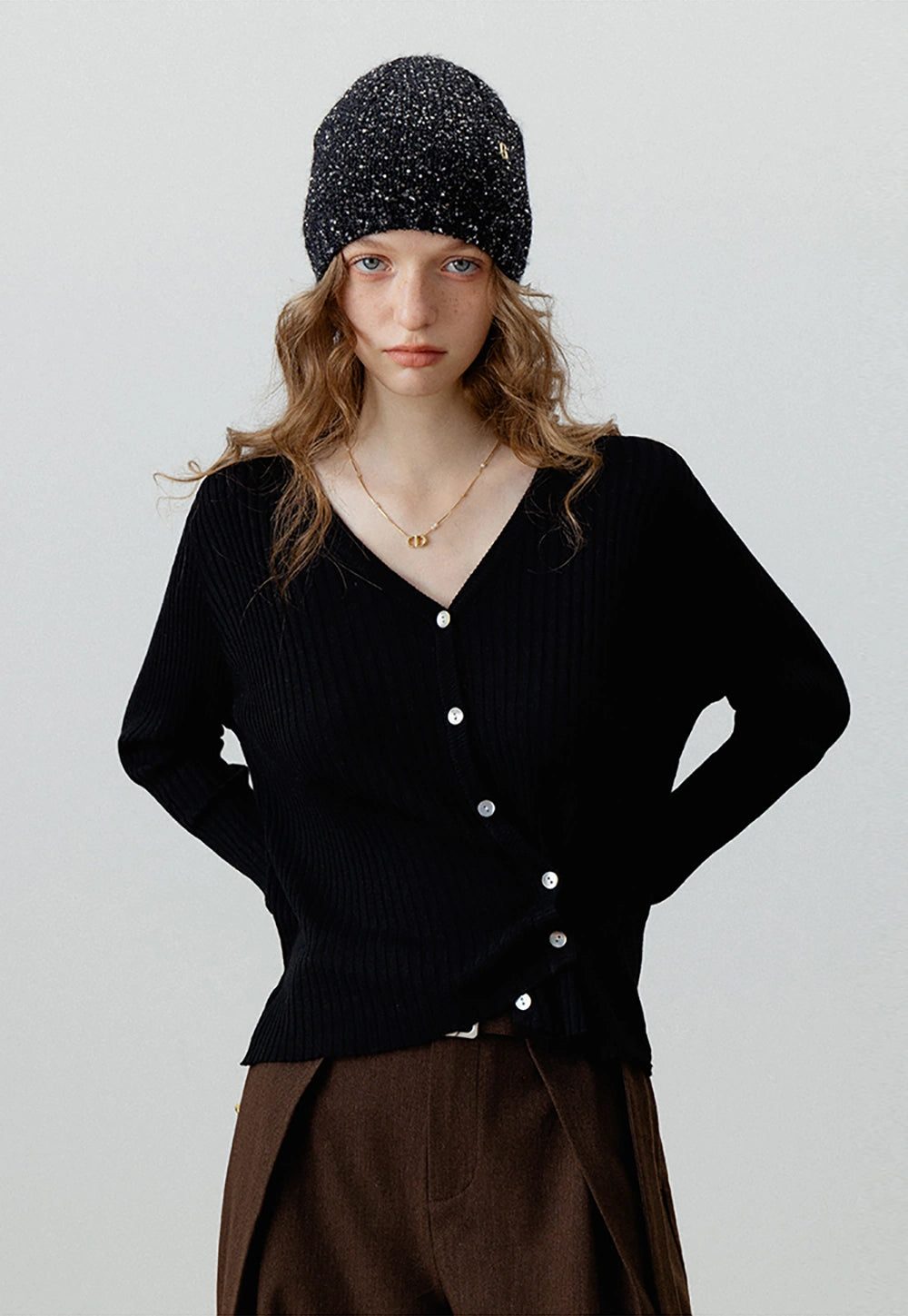 Women's Asymmetric Button-Up Ribbed Cardigan