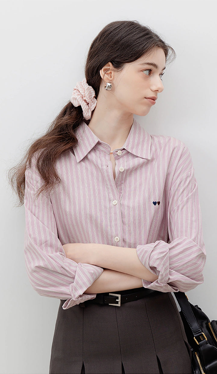 Women's Striped Long-Sleeve Button-Up Shirt