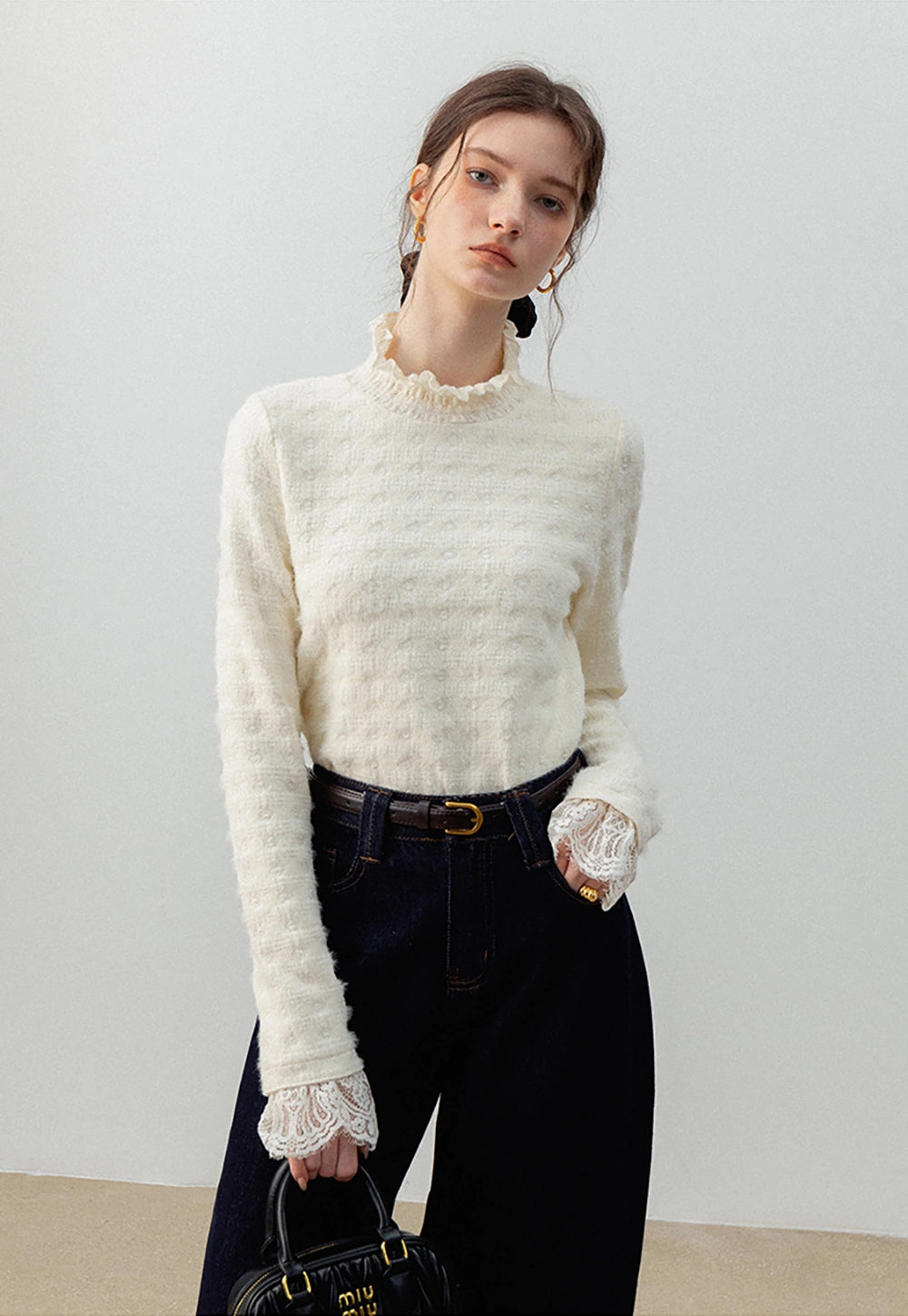 Women's Ruffled Mock Neck Sweater