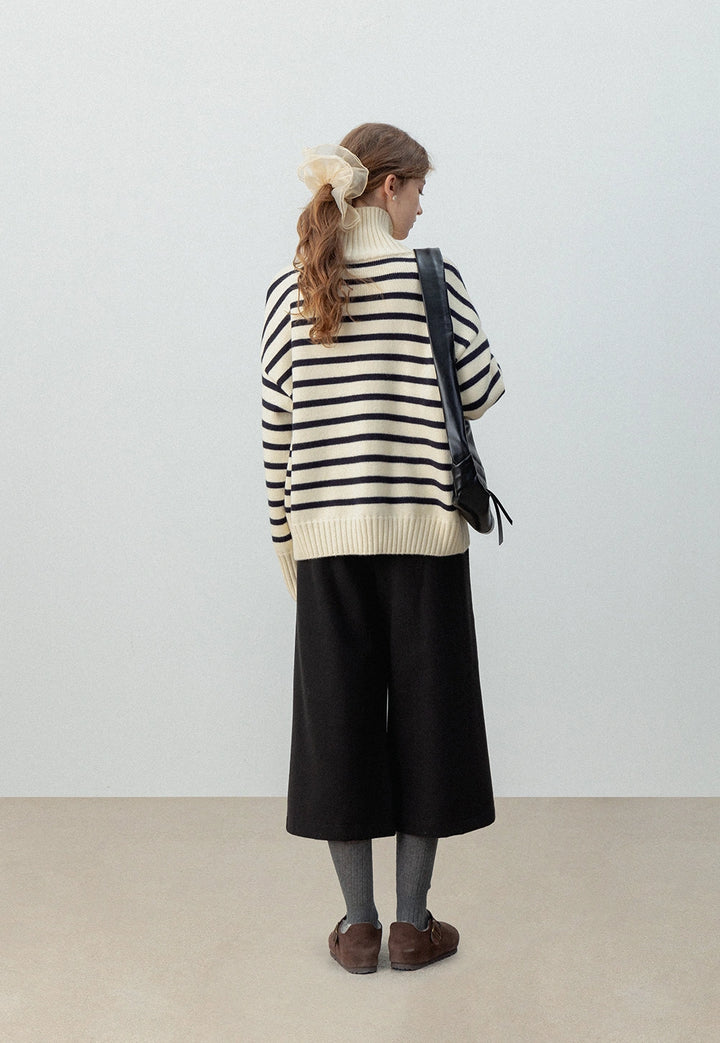 Striped Zip-Up Knit Cardigan