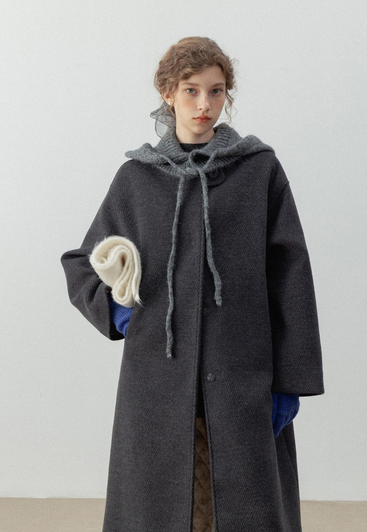 Women's Long Hooded Wool-Blend Coat