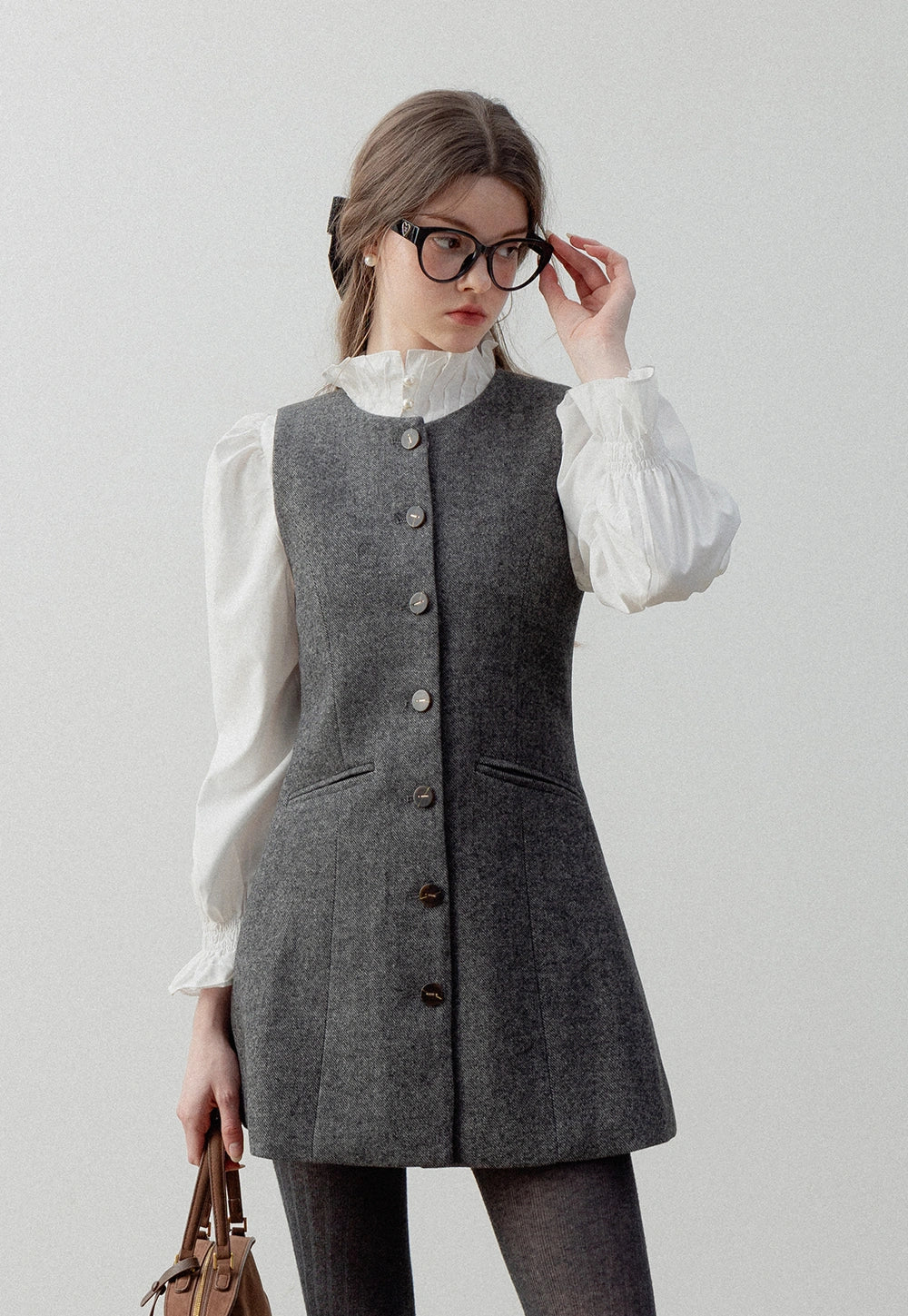 Women's Wool Tweed Sleeveless Dress Set