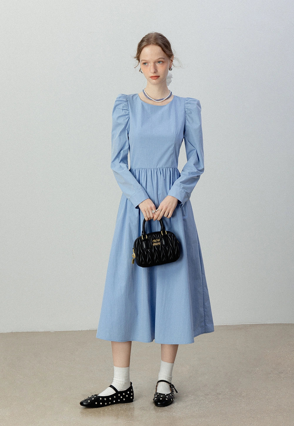 Women's Puff Sleeve Long Sleeve Midi Dress