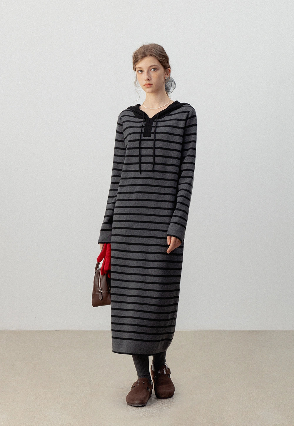 Striped Hoodie Midi Dress