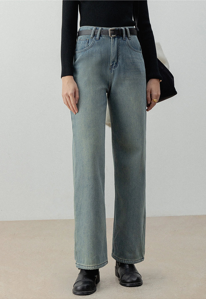 Women's High-Waist Wide-Leg Jeans with Belt