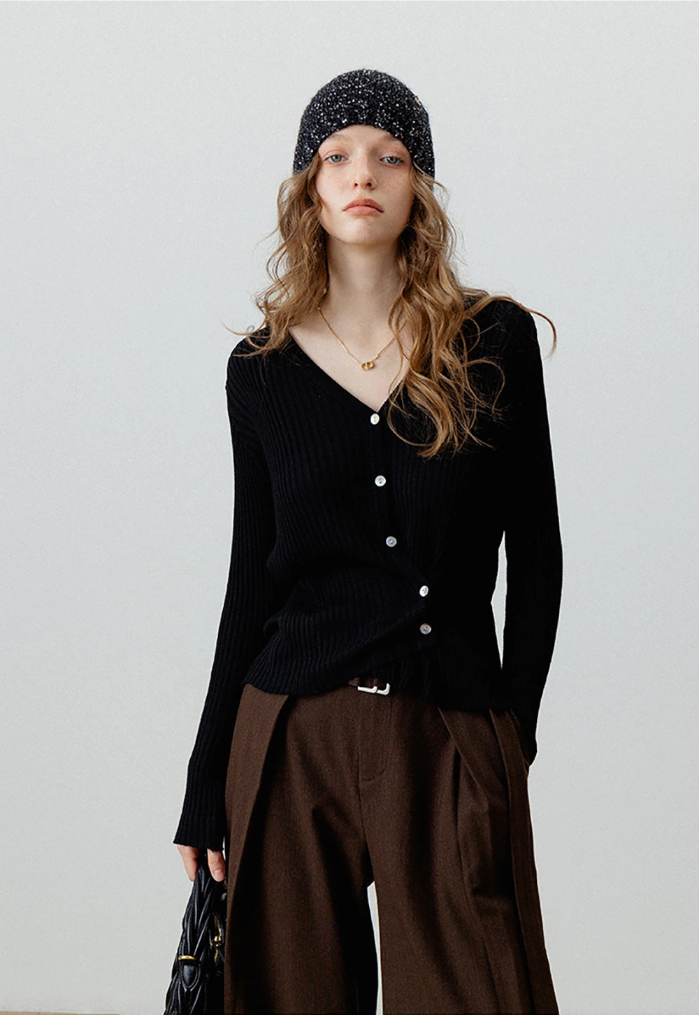 Women's Asymmetric Button-Up Ribbed Cardigan