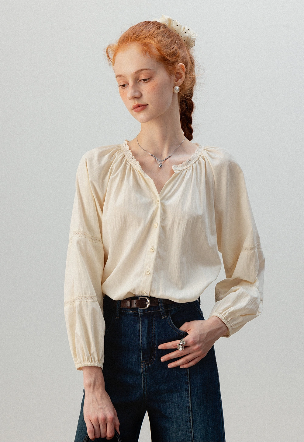 Women's Puff Sleeve Button-Down Blouse