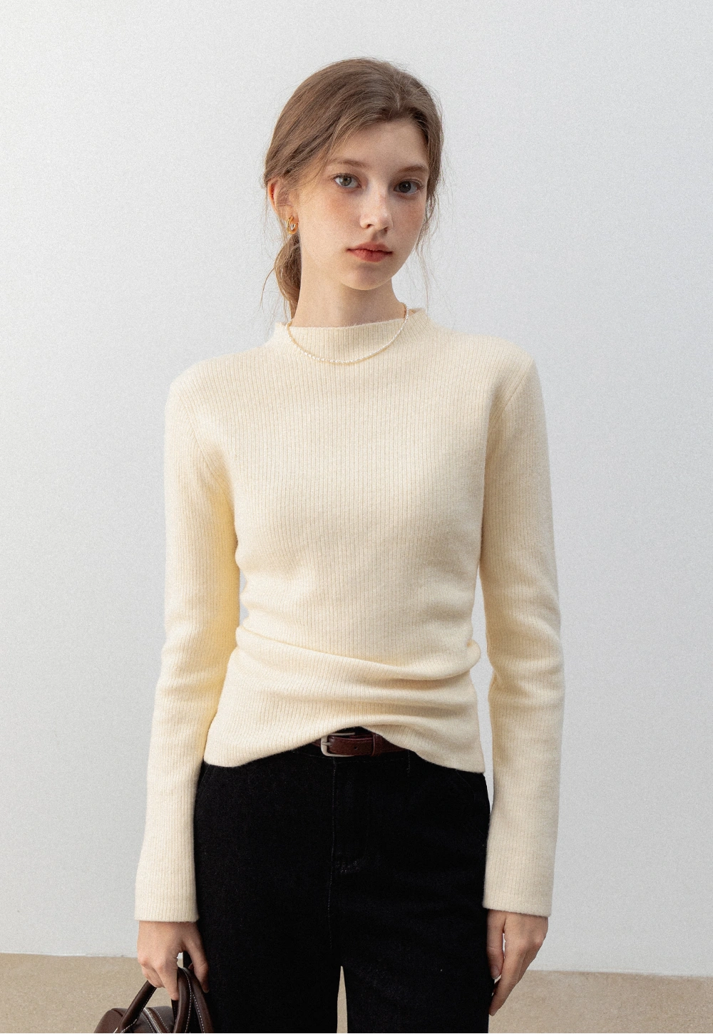 Women's Ribbed Mock Neck Knit Long-Sleeve Sweater