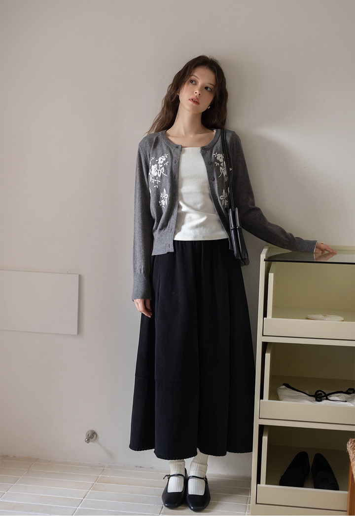 Flared Midi Skirt with Elastic Waist