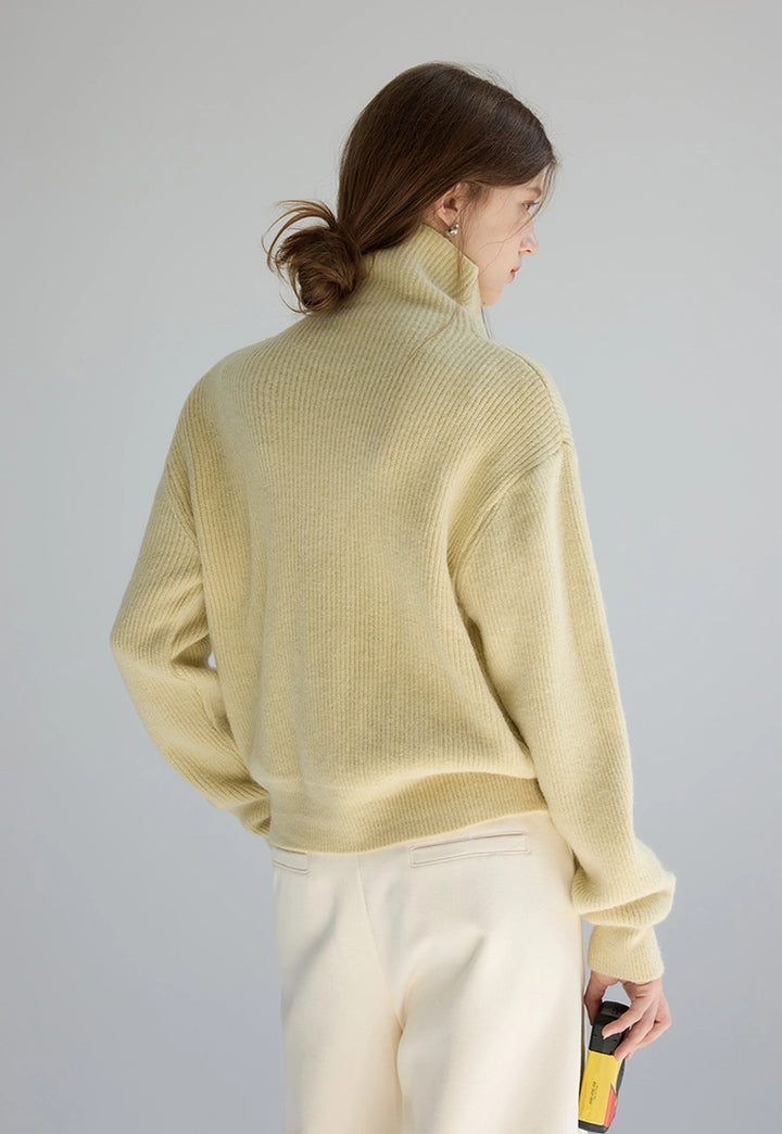 Women's Turtleneck Button Ribbed Sweater