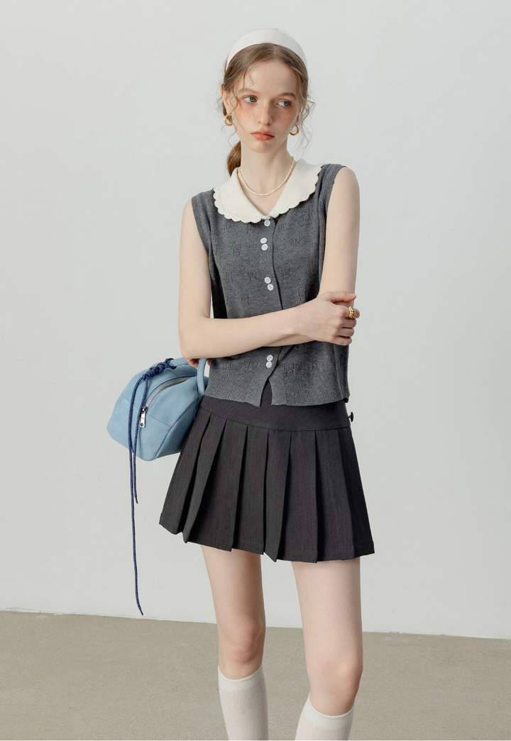 Women's Knitted Vest with Contrast Collar