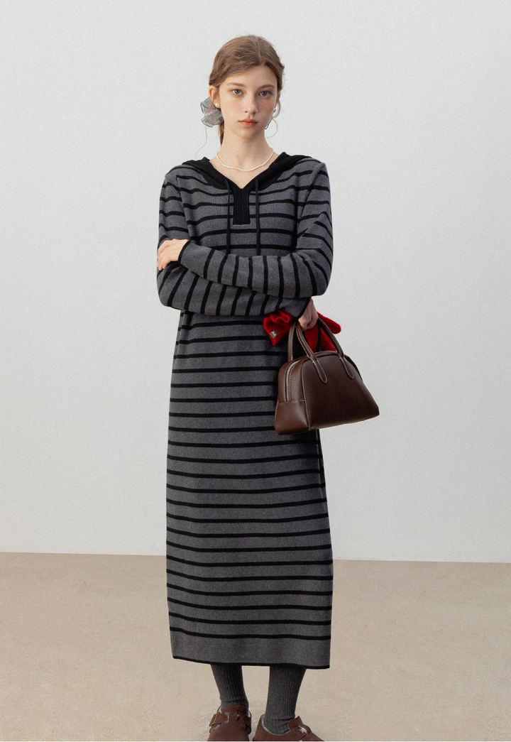 Striped Hoodie Midi Dress