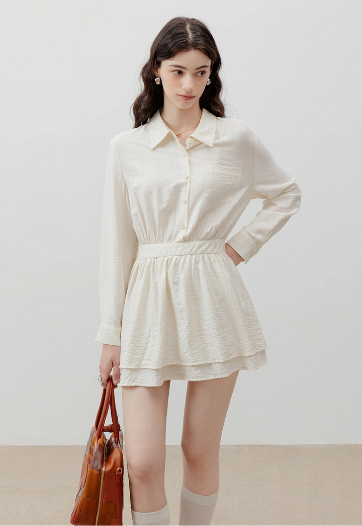 Long-Sleeve Cinched-Waist Shirt Dress