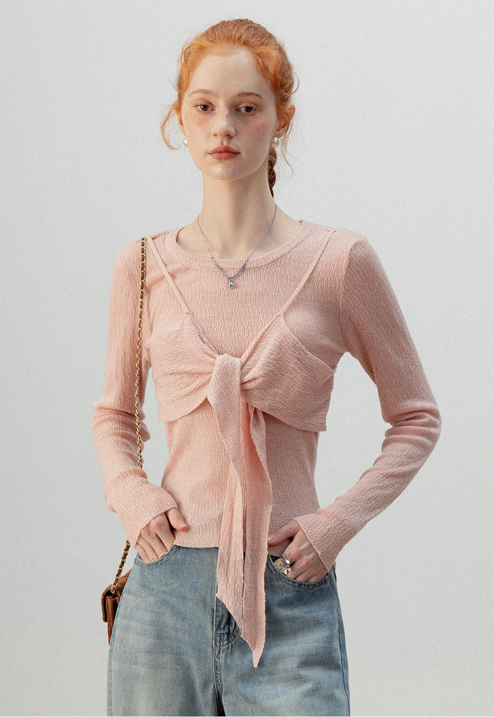 Women's Long-Sleeve Bow Front Knit Top