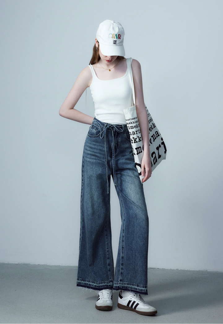 Women's Wide-Leg Tie-Front Denim Pants