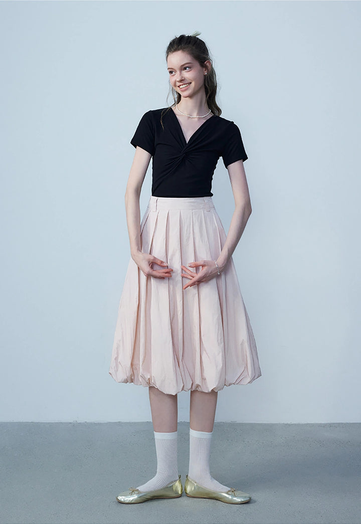 Women's Pink Pleated bud skirt - Soft Fabric, Flowing Silhouette