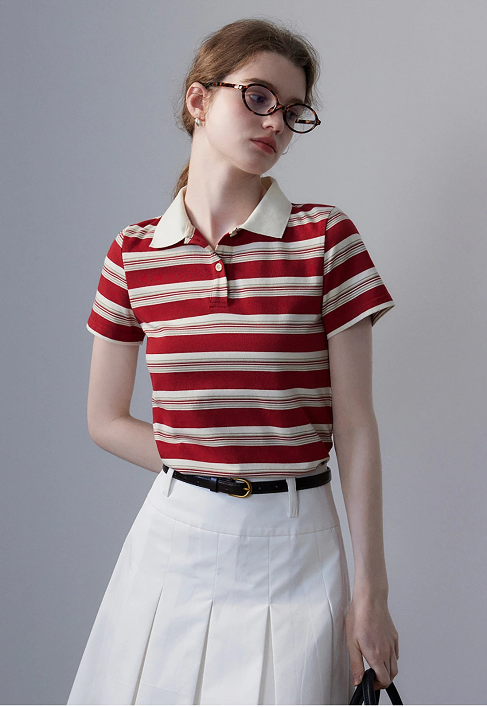 Women's Striped Polo Shirt with Contrast Collar