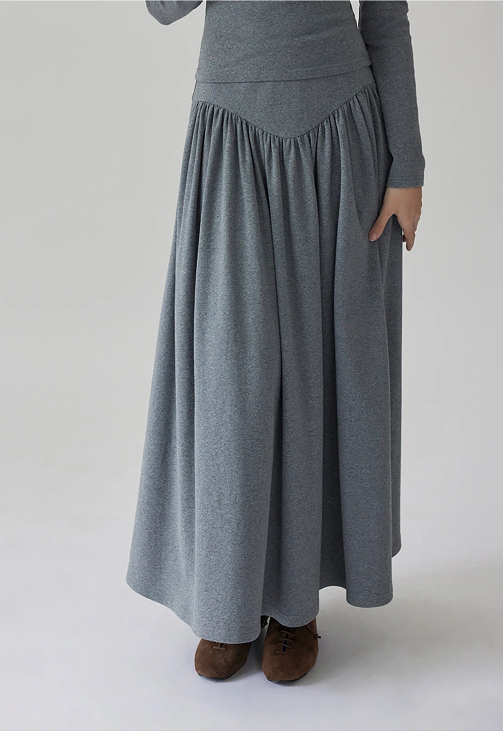 Women's Long Sleeve Shirt and High Waisted Pleated Maxi Skirt Set