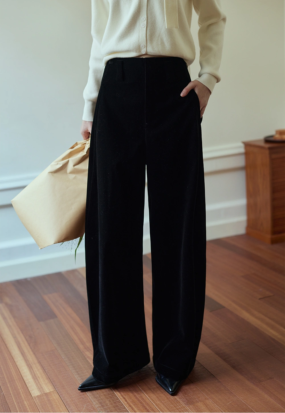 High-Waisted Velvet Wide-Leg Pants