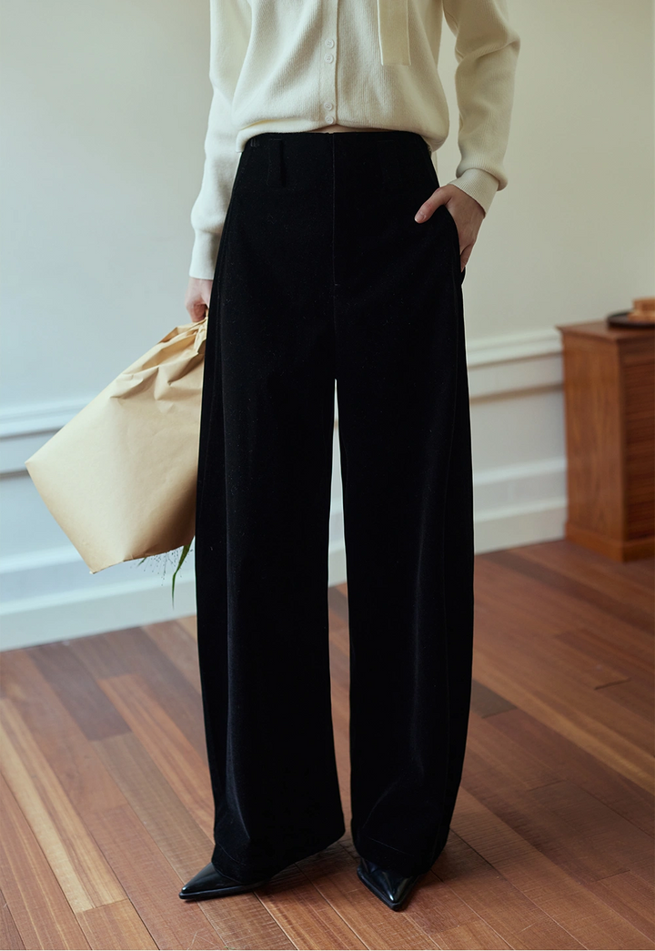 High-Waisted Velvet Wide-Leg Pants