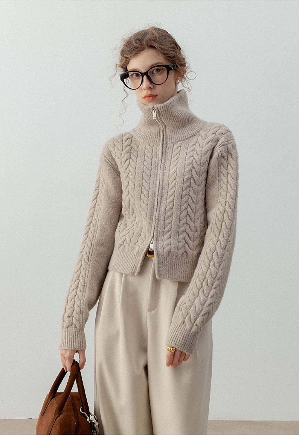 Women's Cable Knit Zip-Up Cardigan