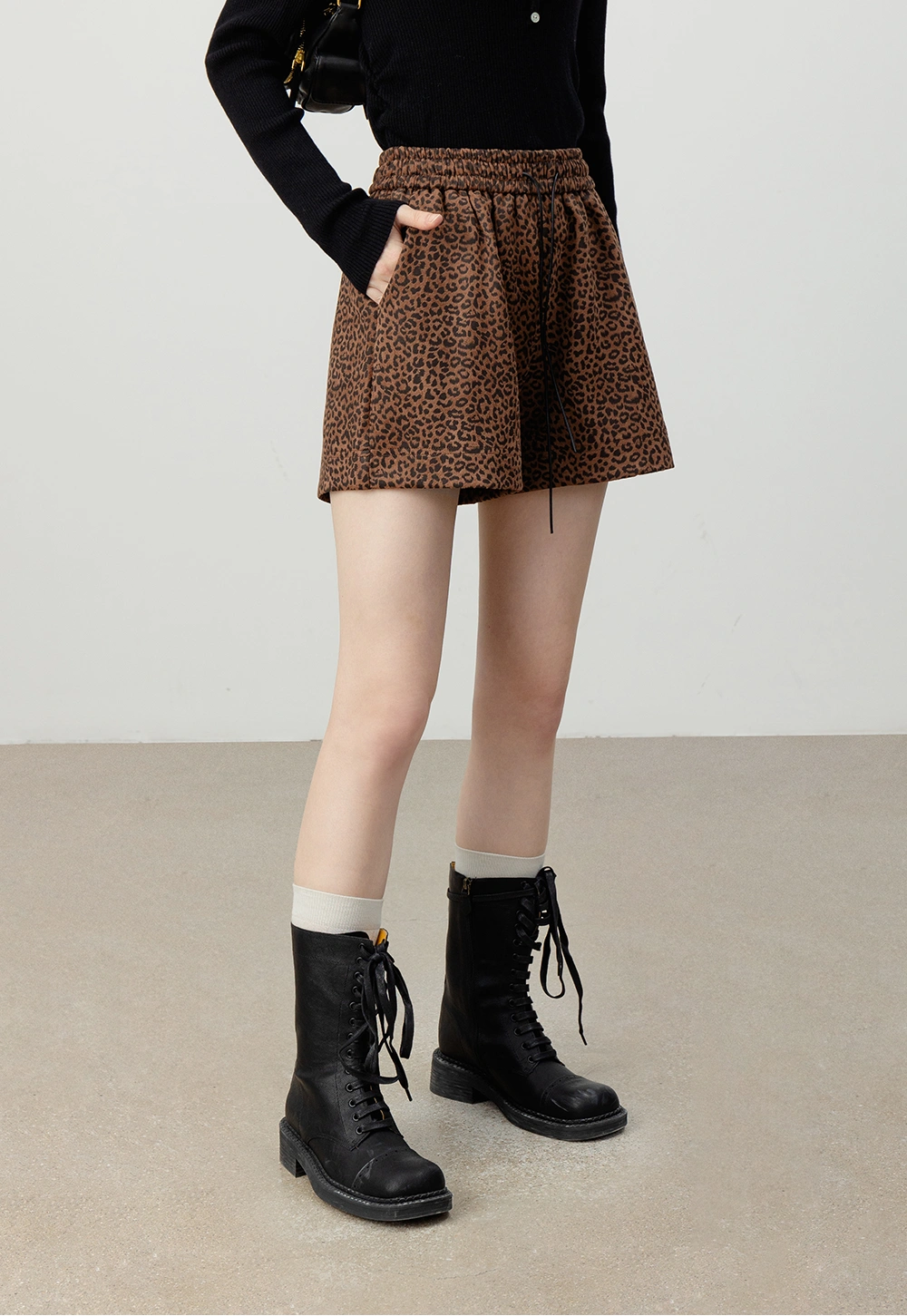 Leopard Print Drawstring Shorts