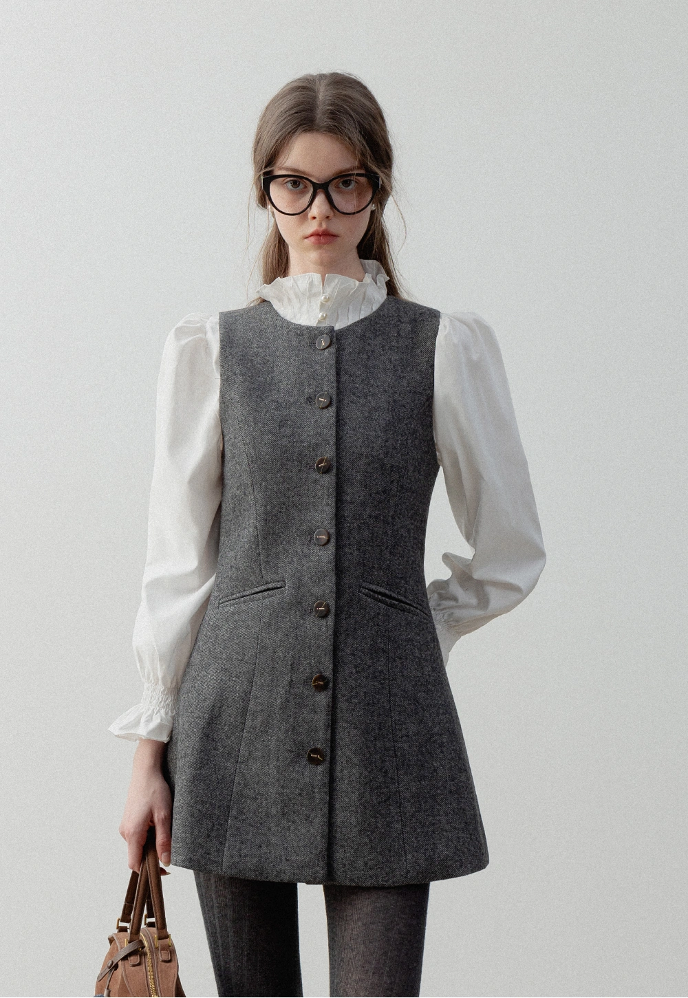 Women's Wool Tweed Sleeveless Dress Set