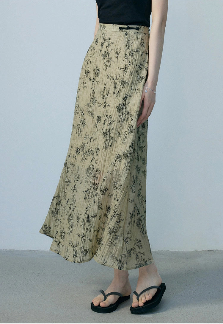 Women's Beige Maxi Skirt with Black Bamboo Print