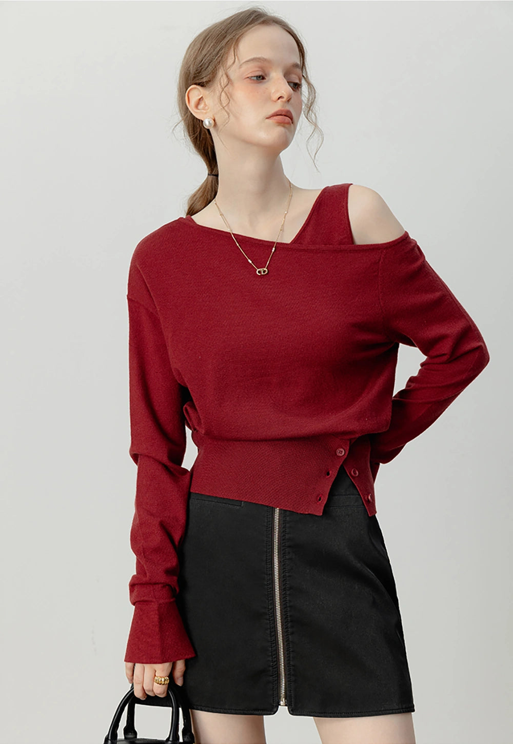 Asymmetrical Off-Shoulder Knit Top