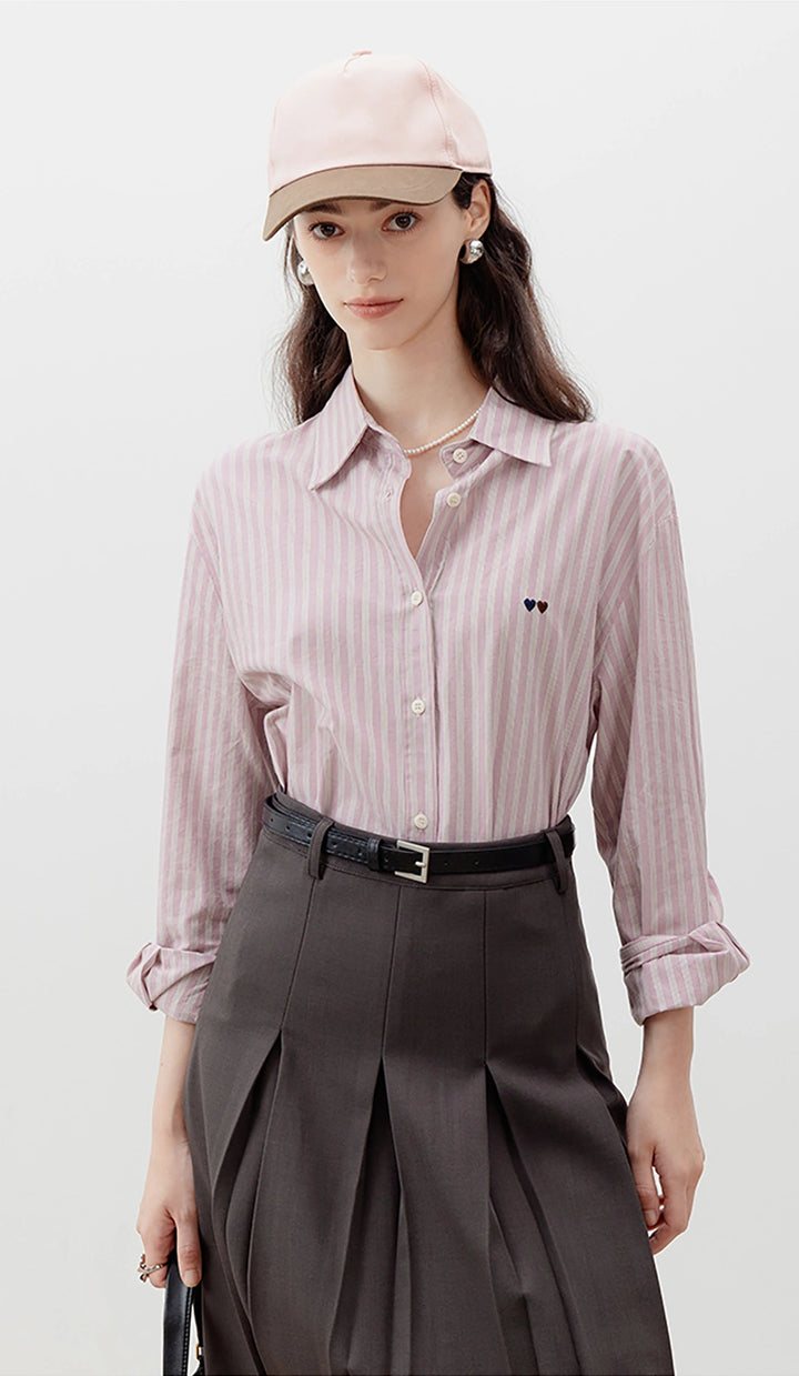 Women's Striped Long-Sleeve Button-Up Shirt