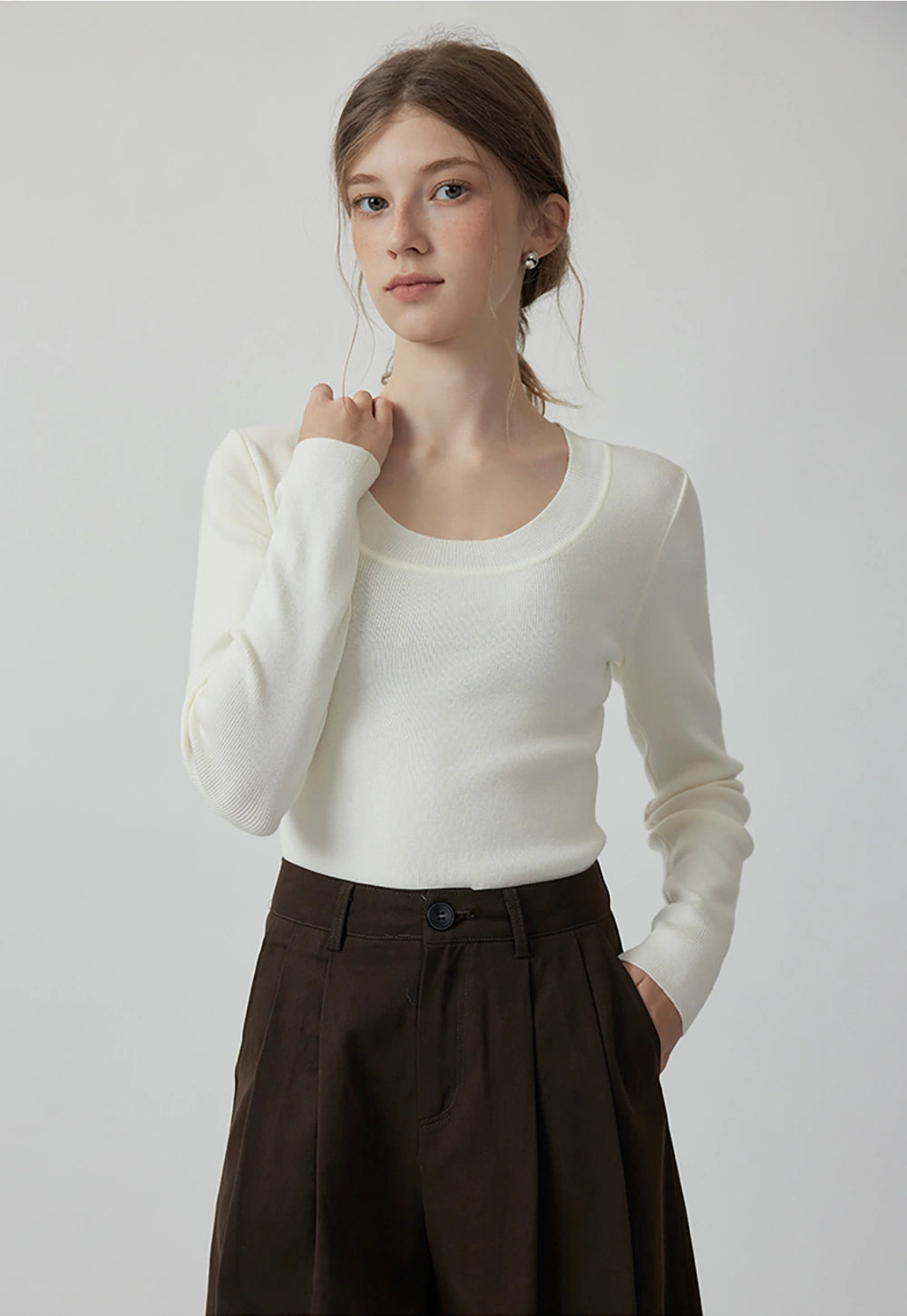 Women's U-Neck Wool Knit Base Top