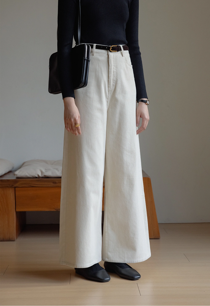 Wide-Leg Corduroy Pants with Belt