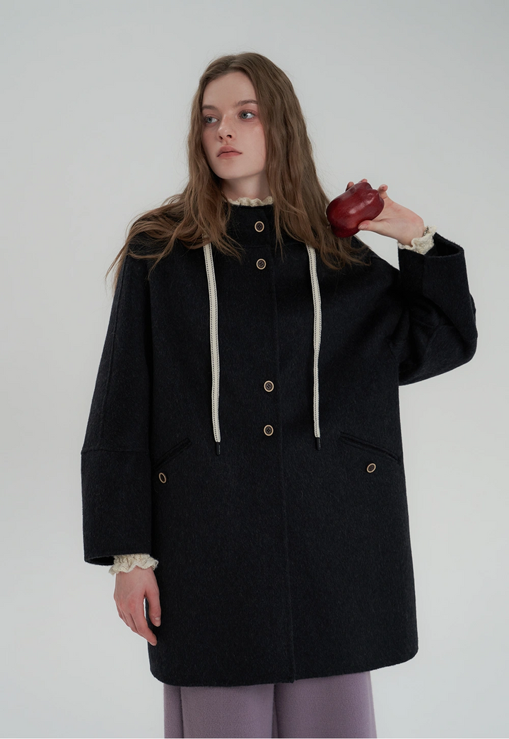 Hooded Mid-Length Wool Coat