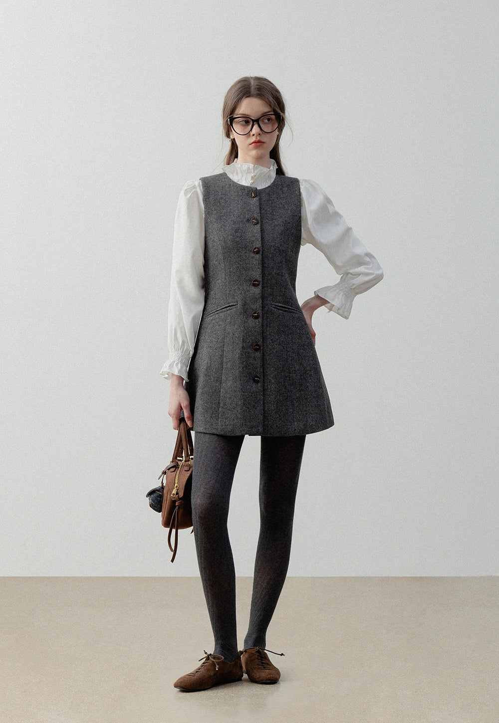 Women's Wool Tweed Sleeveless Dress Set