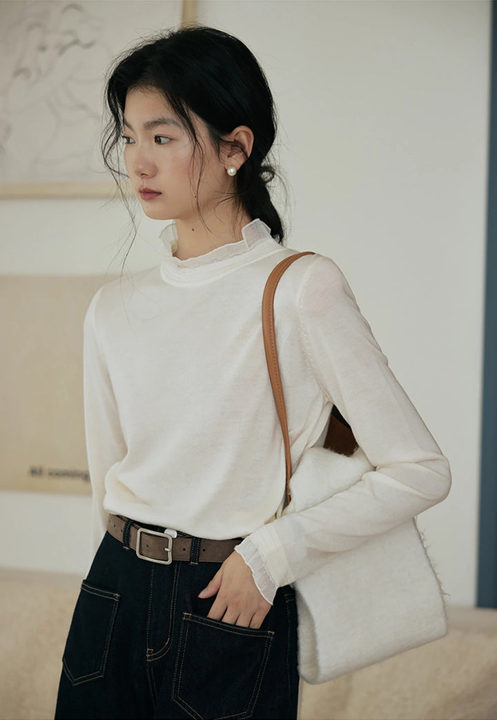 Mock Collar Long-Sleeve Knit Top