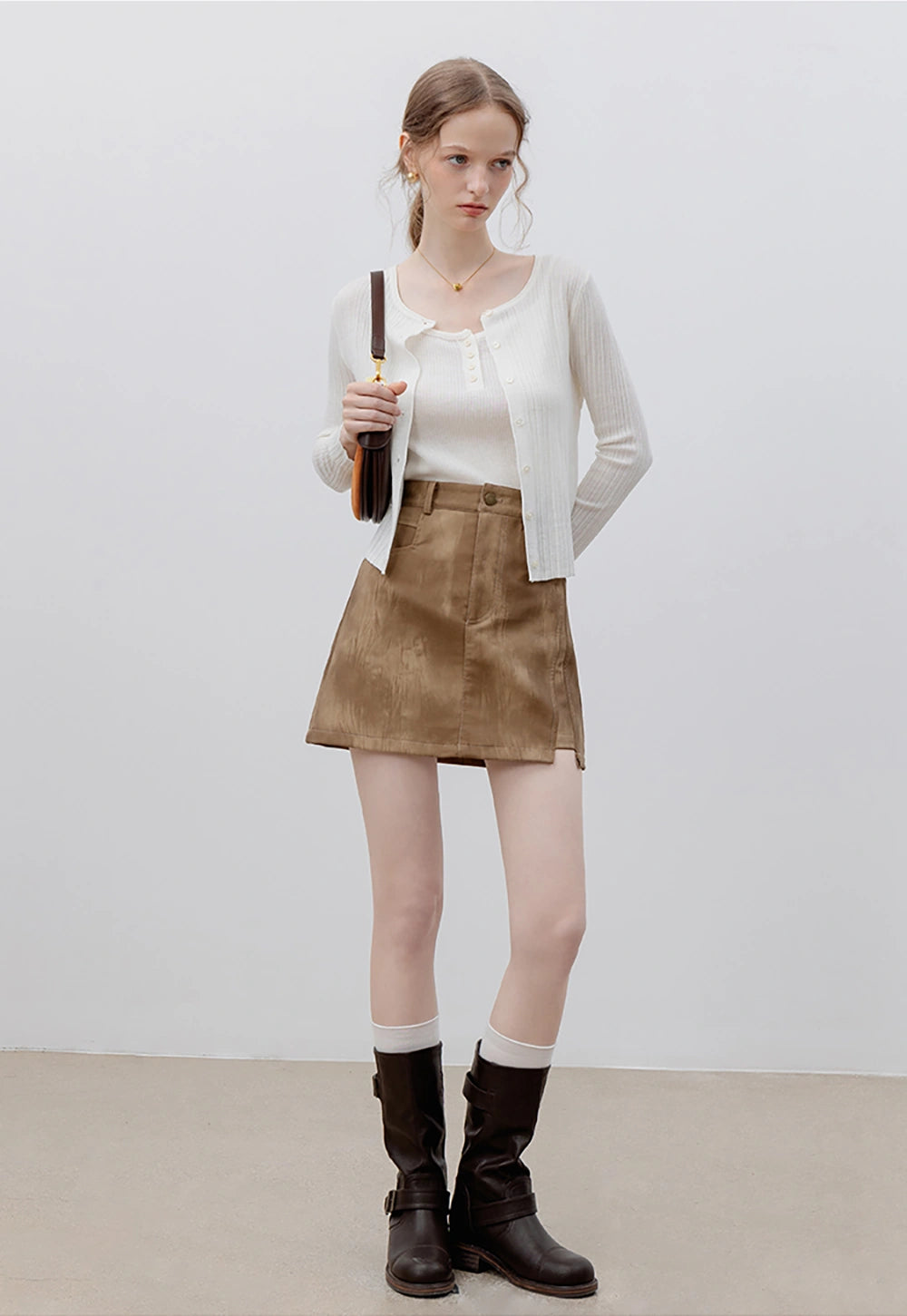 Women's High-Waisted A-Line Leather Skirt