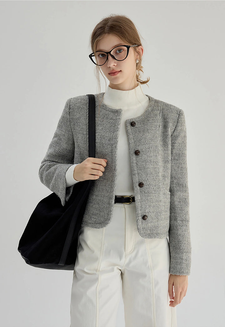 Women's Classic Button-Up Knit Wool Coat