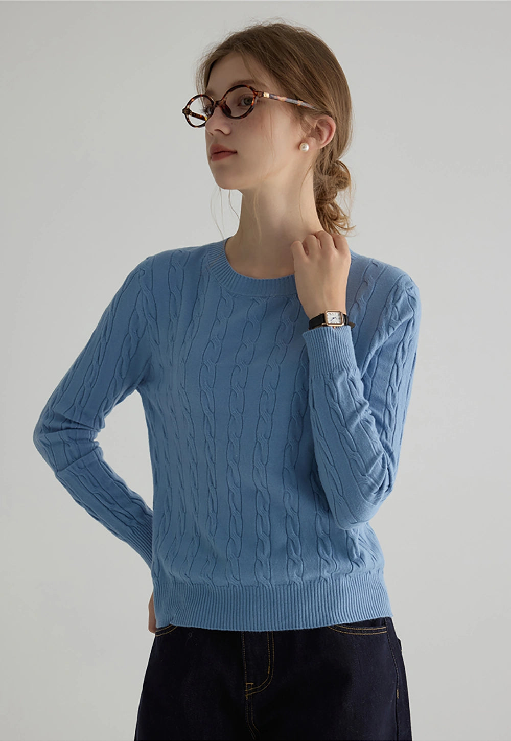 Women's Cable Knit Long Sleeve Crew Neck Sweater