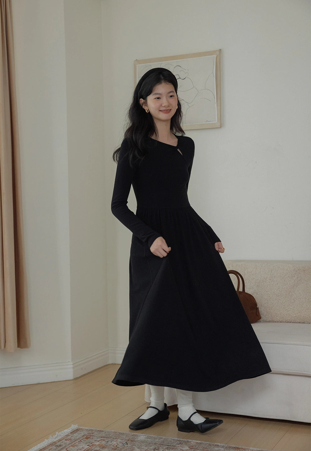 Women's Long-Sleeve Black Dress