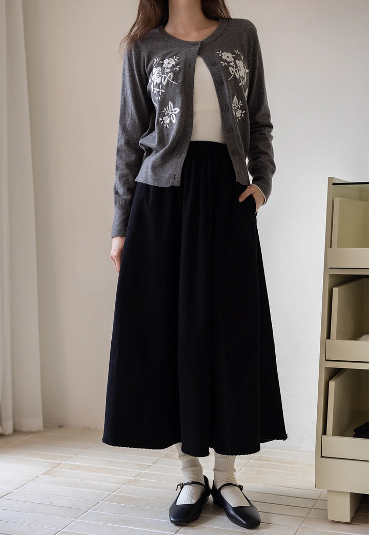 Flared Midi Skirt with Elastic Waist