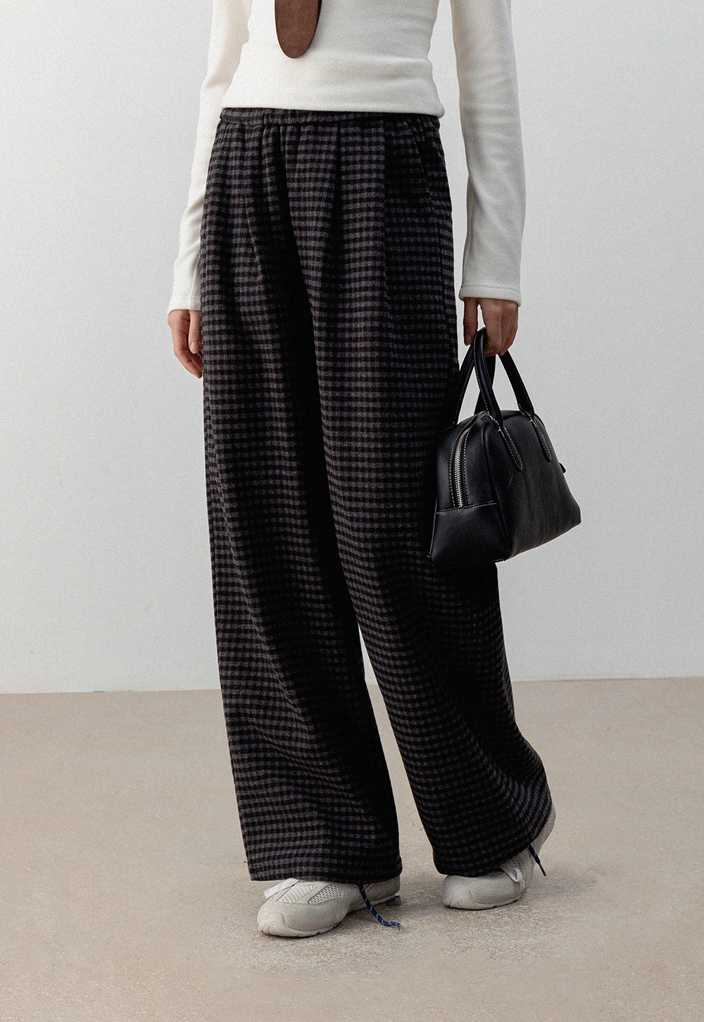 Elastic Waist Plaid Wool Casual Pants