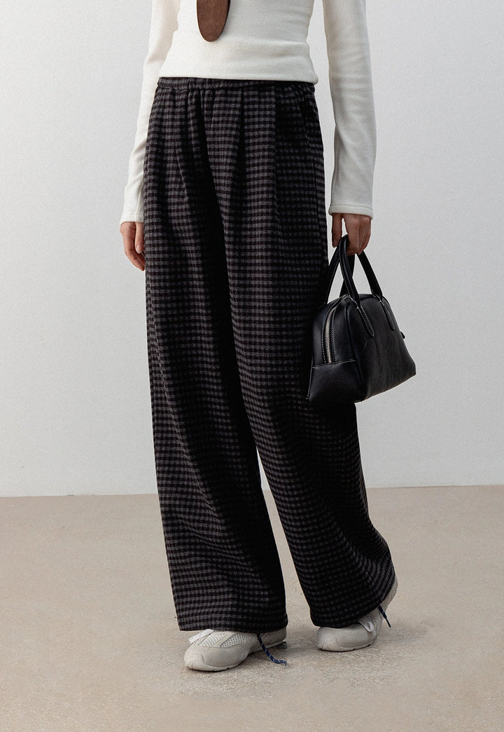 Women's Elastic Waist Wool Plaid Pants